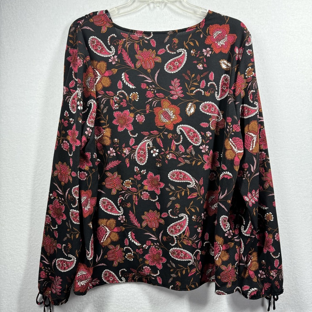 Zac & Rachel Blouse Womens XL Black Floral Paisley Boho Peasant Top‎ Long Sleeve - Picture 5 of 10